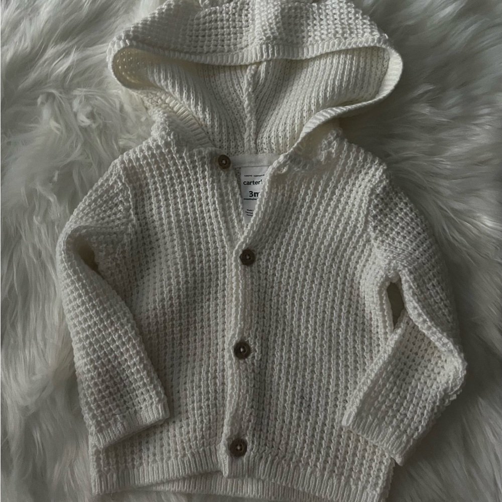 Carter's Cream Knit Cardigan with Collared Neckline